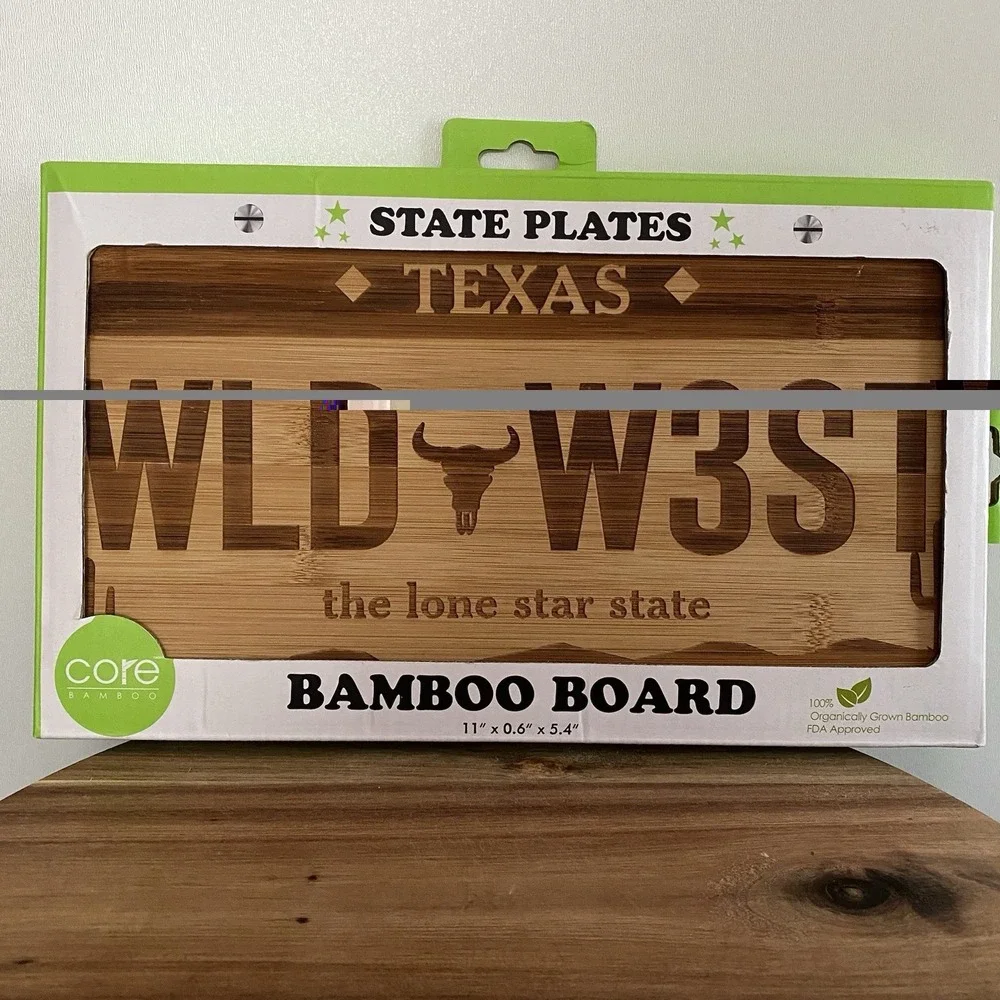 Core Bamboo Cutting Board Cheese TEXAS License Plate Wild West Chopping New